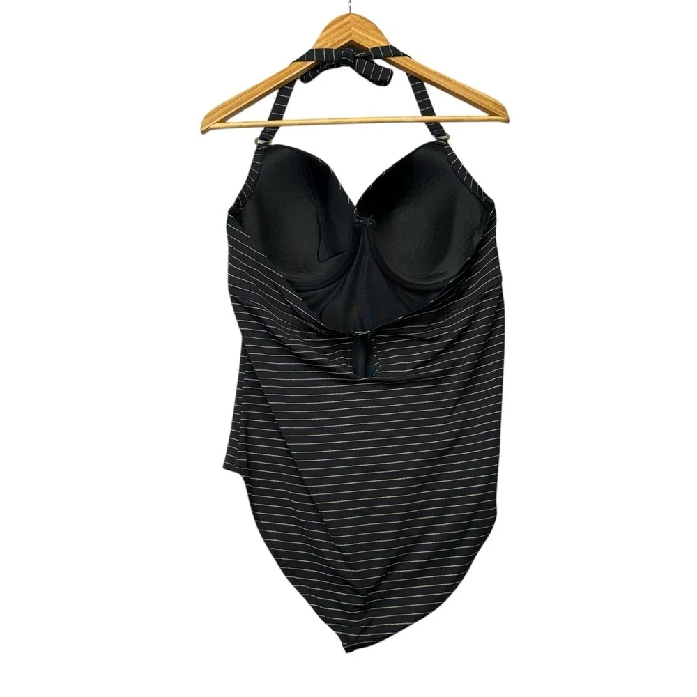 Swimsuits For All Womens One Piece 18 Black Good Stripe Halter Cinched Swim Sexy
